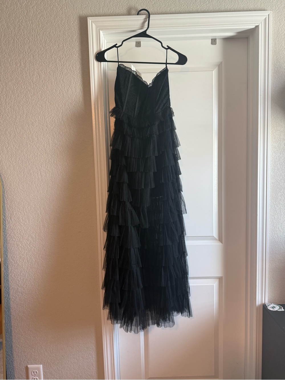 NWT XS 12th Tribe Black Tiered Tulle Maxi Dress